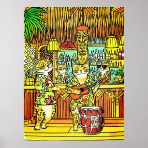 Katter på semester på en ö i en Tiki-bar Poster