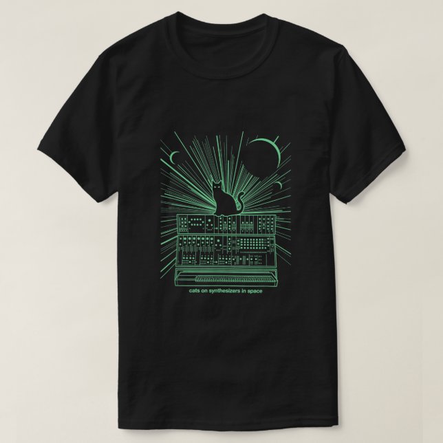 Katter på syntetisatorer i rymden t shirt (Design framsida)