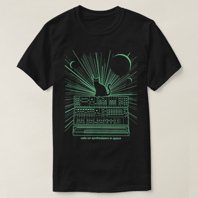 Katter på syntetisatorer i rymden t shirt (Design framsida)