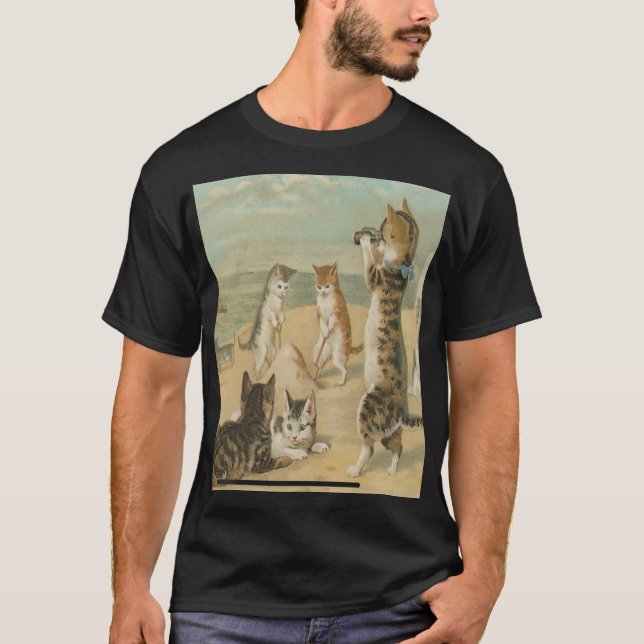 Katter på Vintagen Beach T Shirt (Framsida)