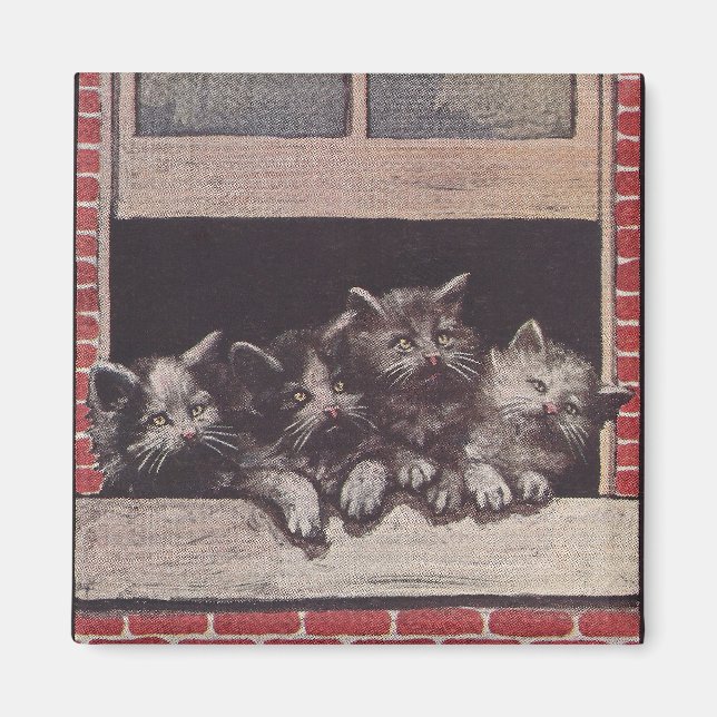 Katter på Vintagen Fönster Magnet (Framsidan)