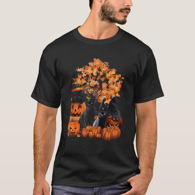 Katter Pumpa Halloween T Shirt (Framsida)