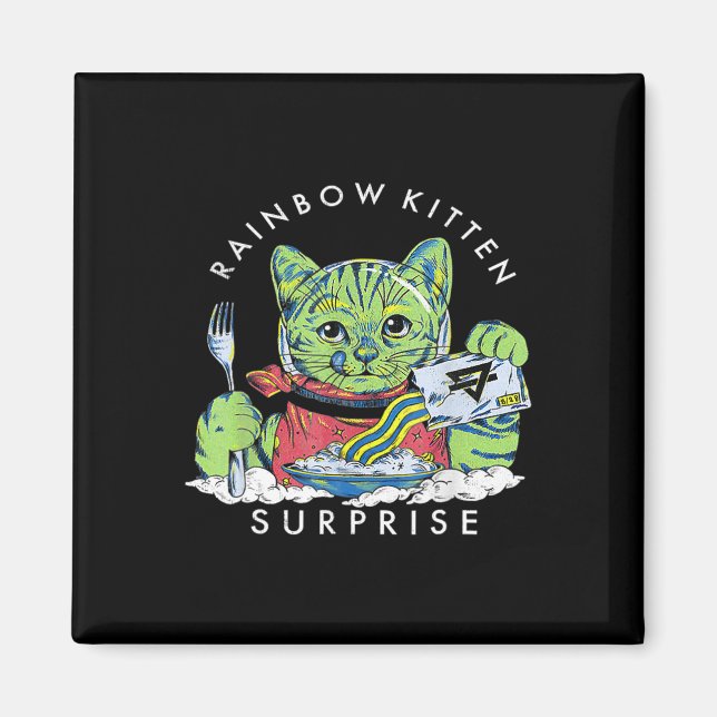 Katter Rainbow Kitten Surprise Cute Eat Retro Anim Magnet (Framsidan)