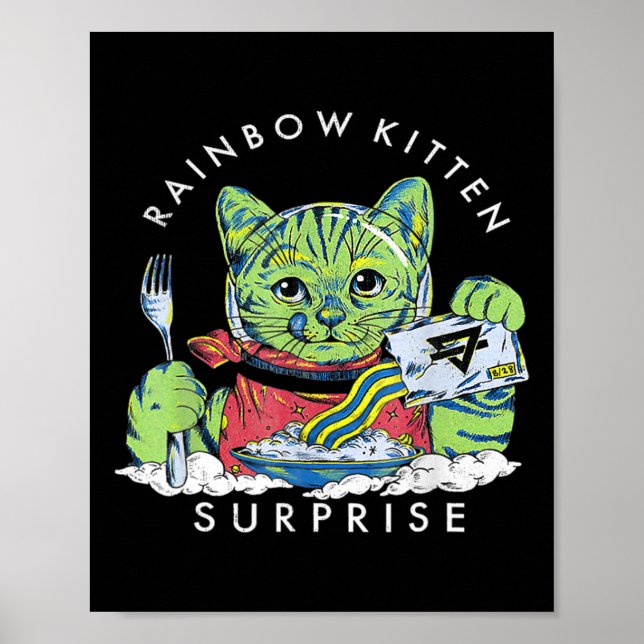 Katter Rainbow Kitten Surprise Cute Eat Retro Anim Poster (Framsidan)