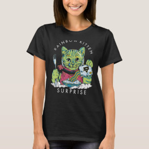 Katter Rainbow Kitten Surprise Cute Eat Retro Anim T Shirt