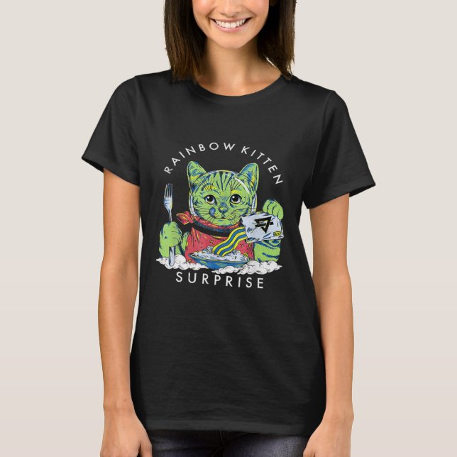 Katter Rainbow Kitten Surprise Cute Eat Retro Anim T Shirt (Framsida)