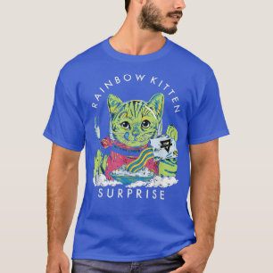 Katter Rainbow Kitten Surprise Cute Eat Retro Anim T Shirt