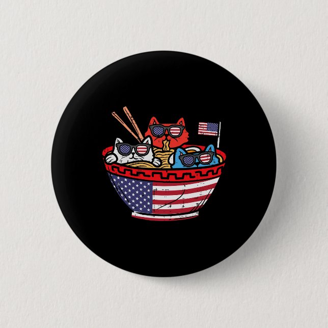 Katter Ramen Anime Amerikansk Flagga Usa Rolig 4:e Knapp (Framsida)