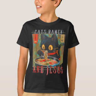 Katter Ramen och Jesus Rolig Kristet Kattdesign T Shirt