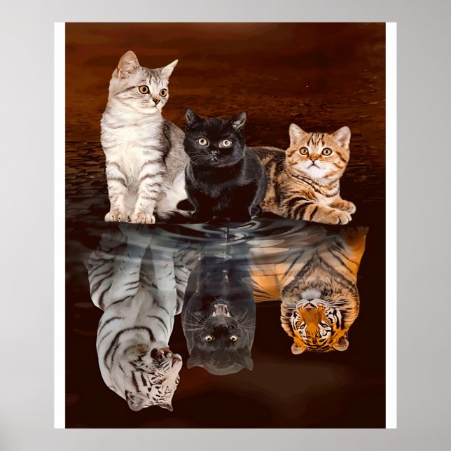 Katter Reflection Vatten, LUNT Cats Gift Idea Poster (Framsidan)