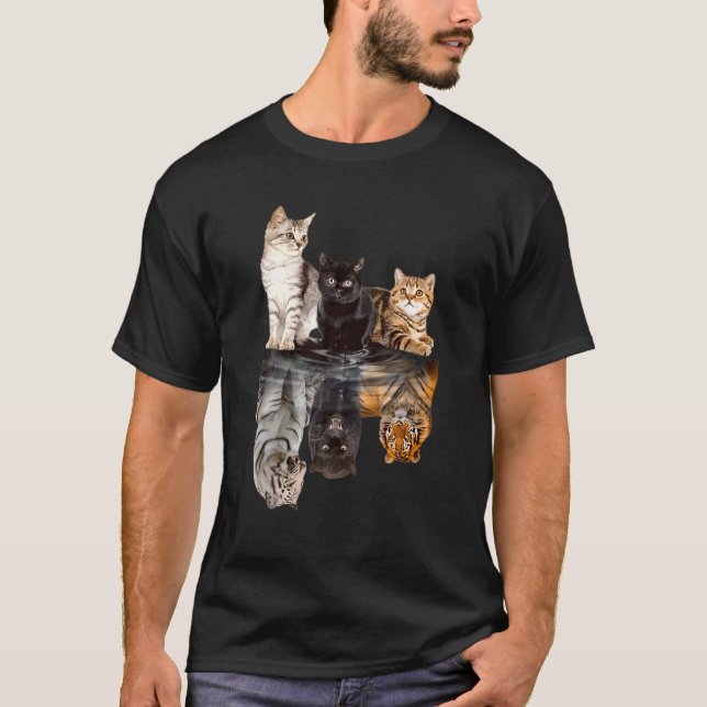 Katter Reflektion Spegel Cheetah Tiger Puma Cat T Shirt (Framsida)