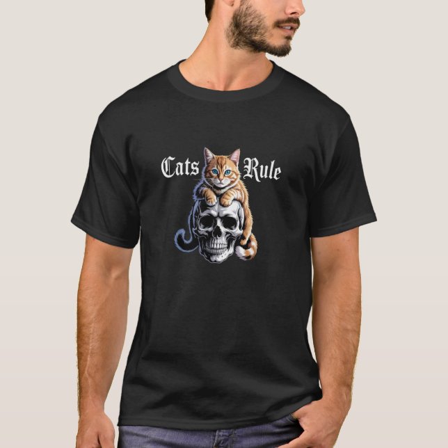 Katter Regerar Skalle Tron Edition T Shirt (Framsida)