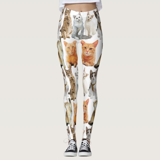 Katter skriver ut mönster 01x4 leggings (Framsida)