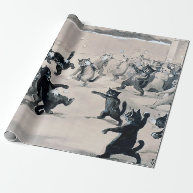 Katter Snowball Fight, Louis Wain Presentpapper (Utrullad)