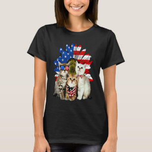 Katter Solros USA Flagga 4 juli Djur Patriotisk T Shirt