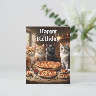 Katter som älskar pizza, födelsedagskort vykort