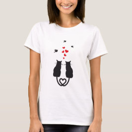 katter som är förälskade med hjärtor och fåglar tee shirt