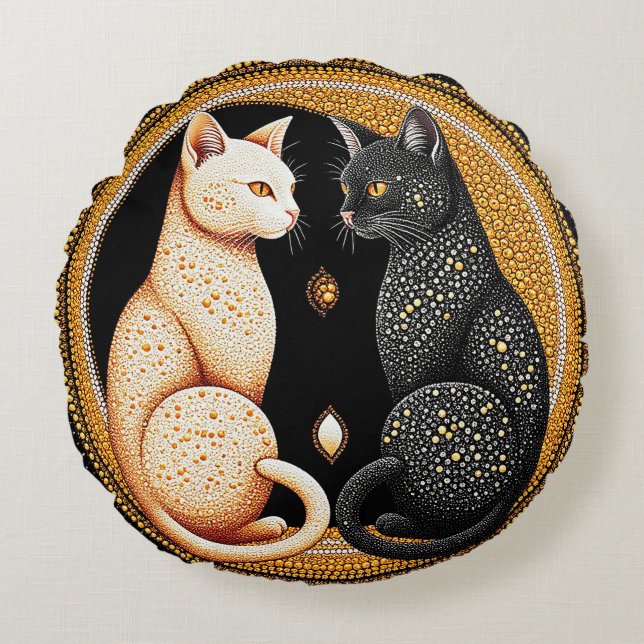 Katter som bildar en Ying-Yang-inspirerad komposit Rund Kudde (Framsidan)