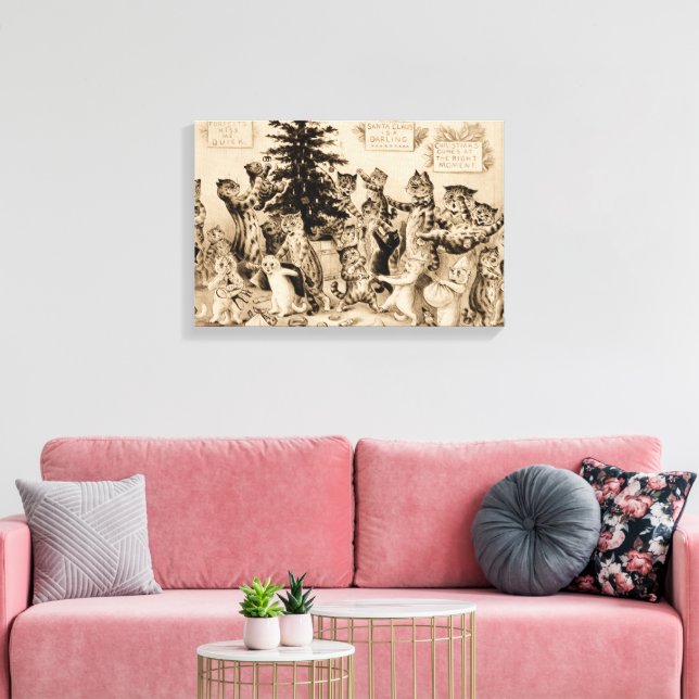 Katter som dekorerar Julgran av Louis Wain Canvastryck (Insitu (Vardagsrum))