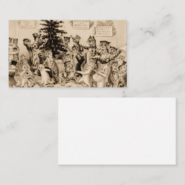 Katter som dekorerar Julgran av Louis Wain Visitkort (Fram/baksida)