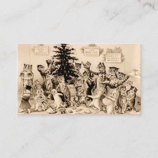 Katter som dekorerar Julgran av Louis Wain Visitkort (Framsida)