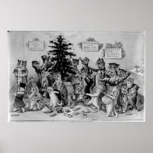 Katter som dekorerar julgranaffischen poster