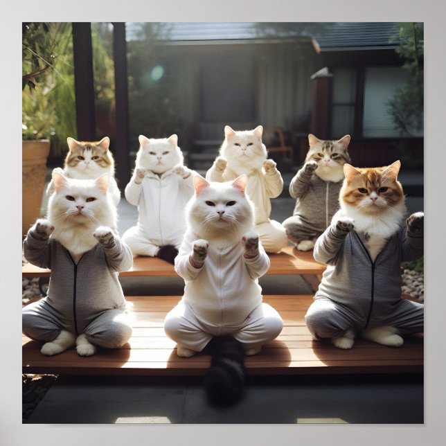 Katter som gör yoga digitala utskrifter poster (Framsidan)