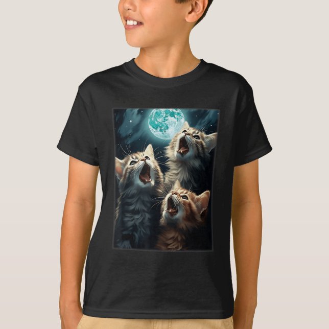 Katter som Howling vid den finare kattmeman i Måne T Shirt (Framsida)