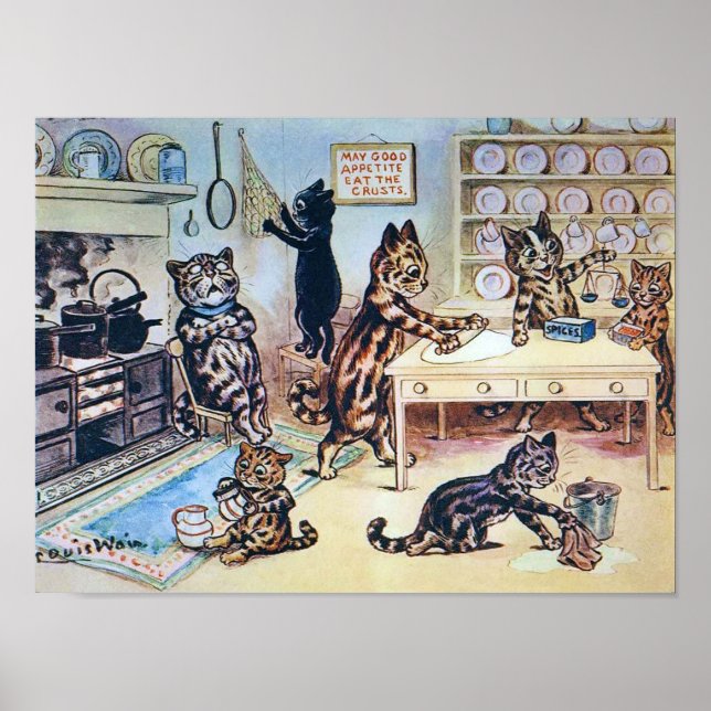 Katter som lagar mat, Louis Wain Poster (Framsidan)