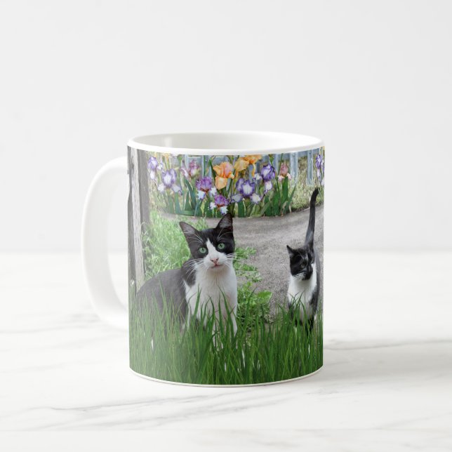  Katter som leker i blomsterträdgård  Kaffemugg (Framsida vänster)