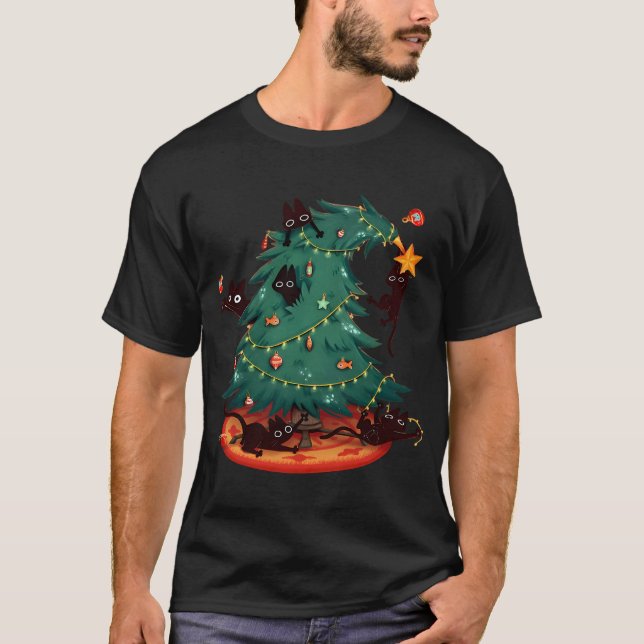 Katter som leker i julgranen t shirt (Framsida)