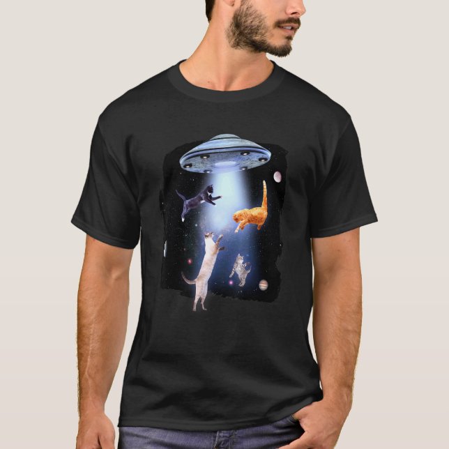 Katter som leker i rymd-UFO T Shirt (Framsida)