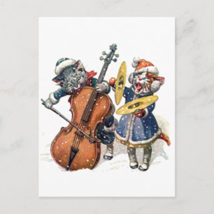 Katter som leker julmusik i snön helg vykort