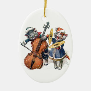 Katter som leker julmusik i snön julgransprydnad keramik