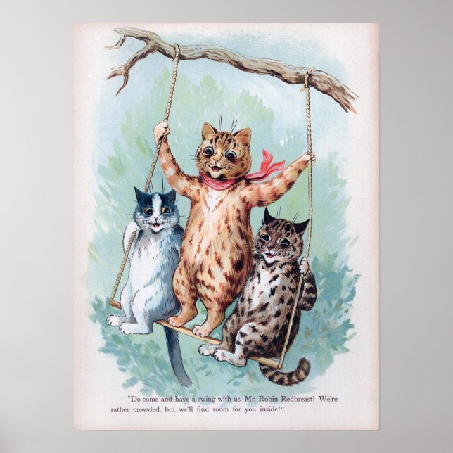 Katter som leker på en gunga, Louis Wain Poster (Framsidan)