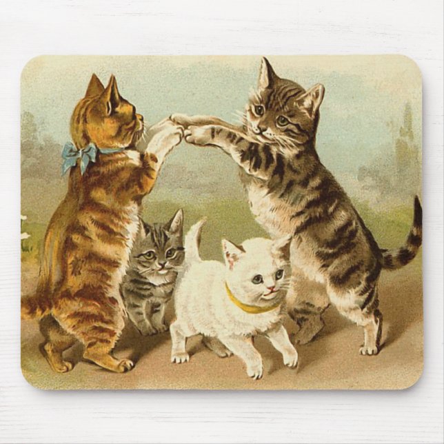 Katter som leker vintageillustrationen musmatta (Framsidan)