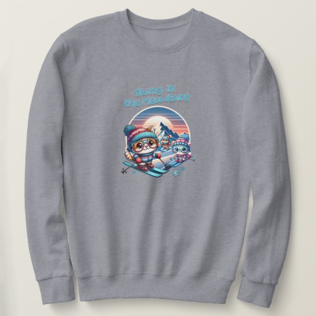Katter som skidar i Meowtains Lång Ärmad Tröja (Design framsida)
