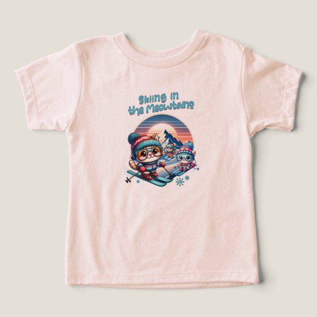 Katter som skidar i Meowtains T Shirt (Design Framsida)
