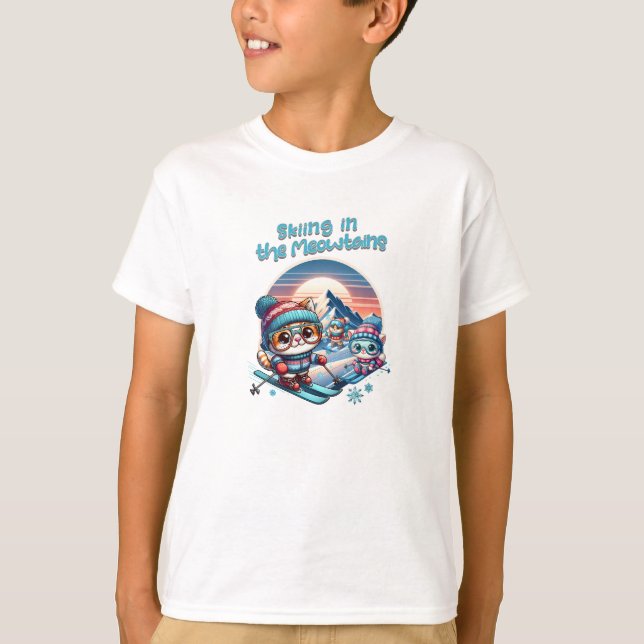 Katter som skidar i Meowtains T Shirt (Framsida)