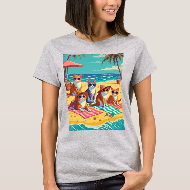 Katter som sluntar på stranden t shirt (Framsida)