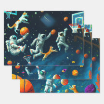 Katter som spelar basket i rymden med astronauter