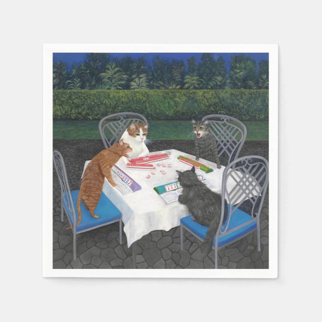 Katter som spelar Mahjong i Garden Pappersservett (Framsidan)