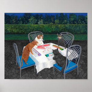Katter som spelar Mahjongg-affisch Poster