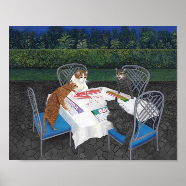 Katter som spelar Mahjongg-affisch Poster (Framsidan)