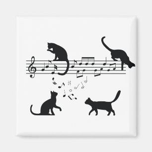 Katter som spelar Musik noter Magnet