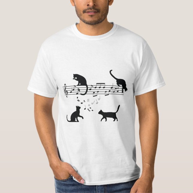 Katter som spelar Musik noter T Shirt (Framsida)