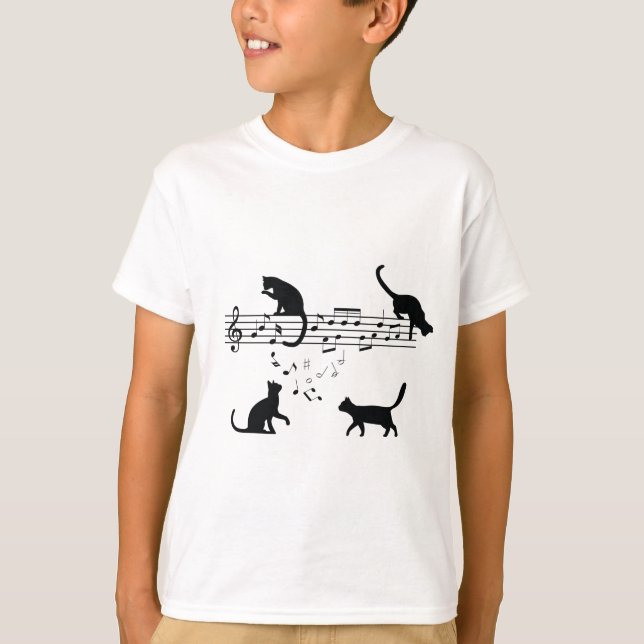 Katter som spelar Musik noter T Shirt (Framsida)