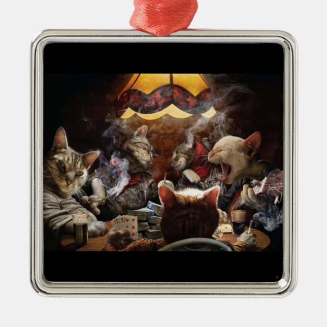 Katter som spelar poker julgransprydnad metall (Framsidan)
