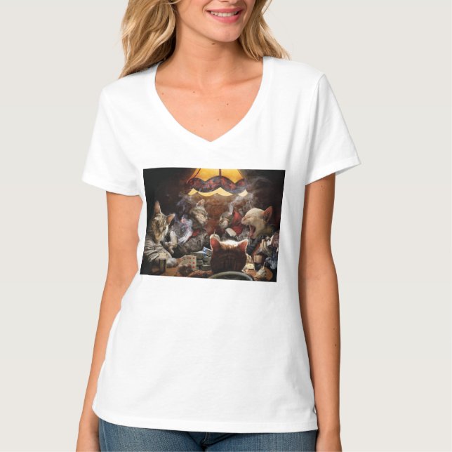 Katter som spelar poker t shirt (Framsida)