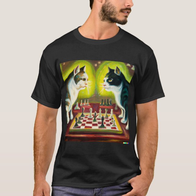 Katter som spelar schess, originalkonstverk t shirt (Framsida)
